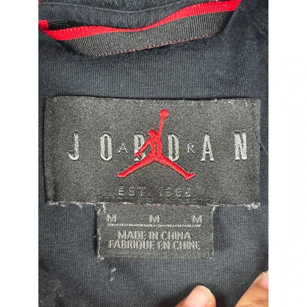 Jordan Mens Black White Geometric Stripe Wings Logo Pullover Hoodie Size M